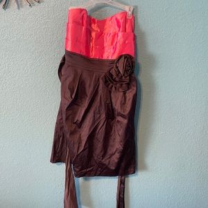 Pink and Gray Strapless Cocktail Dress